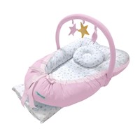 Cuna colecho grande 2 en 1 maternelle rosado Luna Estrellas, con arco para estimulación